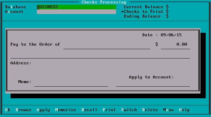 CashBIZ 1.0 for DOS - Checks